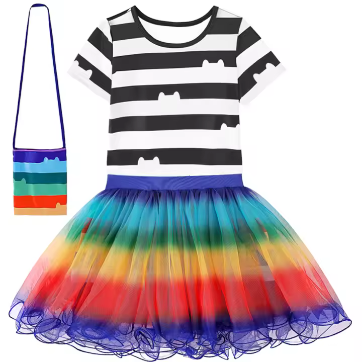 Conjunto de Dibujos Animados de Gabby Dollhouse Camiseta a Rayas de Poliéster, Falda de Cintura Alta, Bolso para Niñas Perfecto para Fiestas de Carnaval en Primavera/Verano - 1