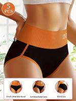 Bragas de algodón de cintura alta para mujeres, paquete de 5, ajuste cómodo, tejido elástico y transpirable, patrón de rayas sexy con detalle de bloque de color, soporte ligero, colección elegante - details 2