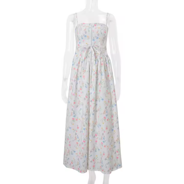 BUNO-Candyhot elegante ajustado plisado estampado sin mangas Maxi Vestidos estéticos fuera del hombro Spaghetti vestido de tirantes mujeres Vestidos de fiesta - 1