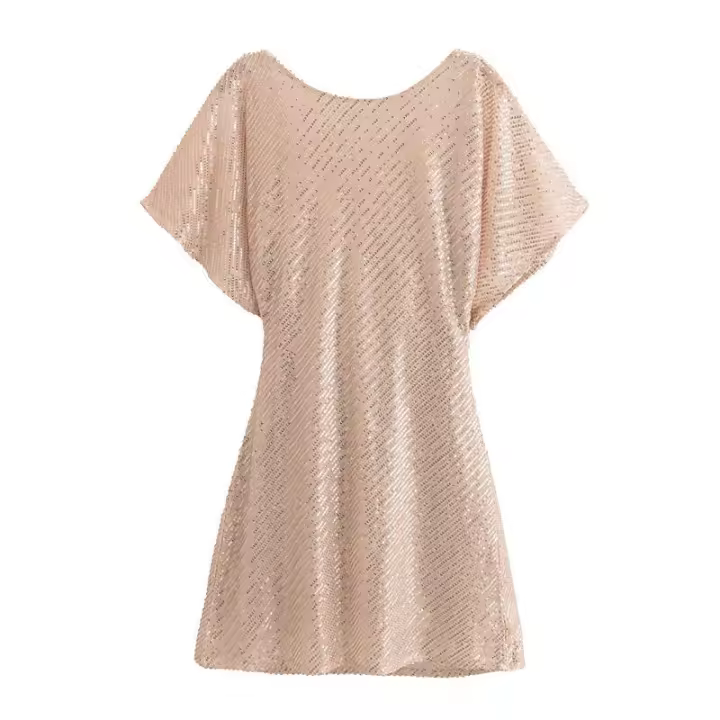 OUWU- Mini Vestidos Sin Espalda Con Lentejuelas Para Mujer, Vestidos Cortos Elegantes De Manga Corta A La Moda Para Mujer, Vestidos De Fiesta De Noche - 1