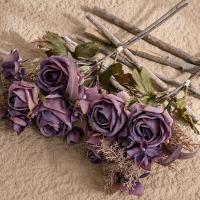 DIY decoración de jarrón, ramo de rosas artificiales de tacto Real, elegantes flores de rosas de seda hechas a mano, plantas falsas de lujo para sala de estar y escritorio - details 6