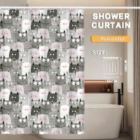 Cortinas de baño para el hogar con diseño de gato, impermeables y gruesas, cortinas de ducha, sin perforaciones, cortinas de baño para el hogar - details 1