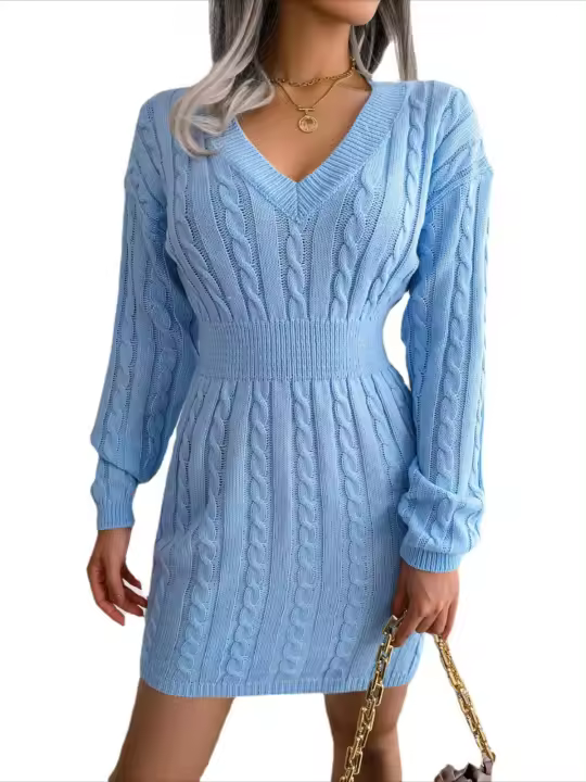 Vestidos de punto para mujer, cuello en V, color sólido, mini bodycon extremo, sexy, atrevido, vestido de punto. - 1
