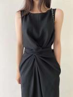Vestido Vintage de moda versión coreana para mujer, Túnica de verano para oficina madura, sin mangas, Color sólido, temperamento, Vestido suave - details 19