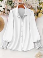 Blusa informal de talla grande para mujer, blusa de manga abombada de Color sólido, adecuada para oficina y exteriores, con un solo pecho, novedad de primavera y verano 2025 - details 21