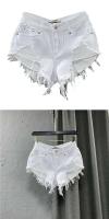 Pantalones vaqueros blancos coreanos de moda con agujeros rasgados de cintura baja pantalones cortos de mezclilla para mujer - details 0