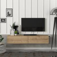 Mesa TV Flotante Mueble TV Suspendido con 2 Compartimentos Puertas Abatibles Aglomerado 135 x 31 x 25 cm - details 0