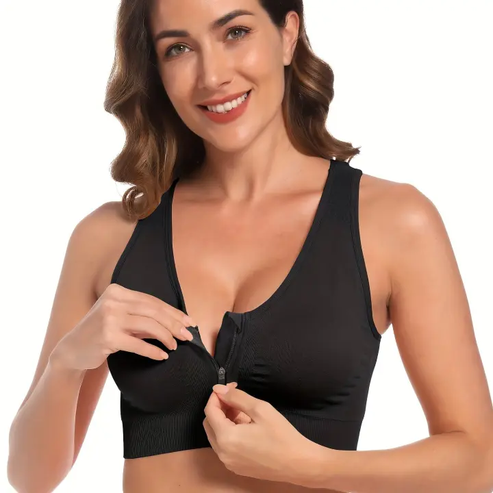 Sujetador Deportivo De Yoga Para Mujer, Con Cremallera Frontal, Sin Costuras, Sin Cables, Acolchado Para La Espalda, Para El Gimnasio - 1