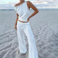 Chaleco sin mangas europeo americano 2025, pantalones casuales, pantalones de playa de punto con relieve para mujer, para primavera y verano - details 4