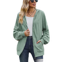 Otoño e Invierno nueva chaqueta de mujer suéter con capucha suelta de manga larga con bolsillo de Color sólido - details 6