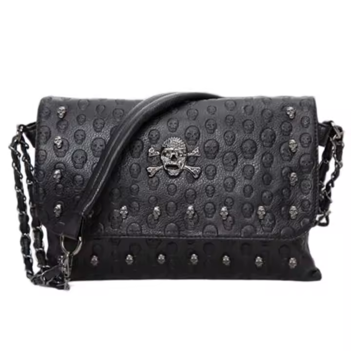 Bolso Cruzado De Cuero PU Negro Vintage Con Hebilla Y Estilo De Calavera Para Mujer Bolso De Hombro Moda Diseñador Bolsos - 1