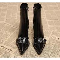 Botines De Tacón Para Mujer, Botines Clásicos De Diario Con Puntera Estrecha Y Cremallera Lateral, - details 4