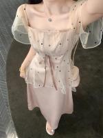 Vestido de Malla de Puntos de Polka para Mujer Estilo de Verano Nuevo, Cintura Ajustada, Aroma Fresco, Belleza Estupenda - details 9