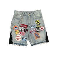 Jeans Retro Azules con Bordado de Patrón de Dibujos Animados Pantalones Cortos Casuales para Hombres Moda Deportiva - details 1