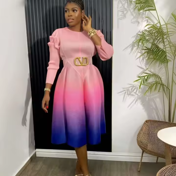 Vestido Miyake 2024, nuevo vestido plisado De tres casas, suelto, cuello redondo, manga larga, dobladillo cónico, vestido mullido para mujer De Fiesta Pedreriaos - 1
