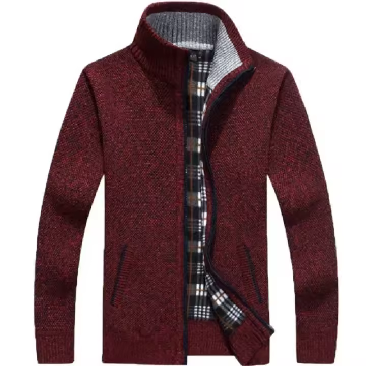 Chaqueta de punto con cuello abierto para hombre de invierno, forro de lana g slee, ropa casual de color sólido - 1