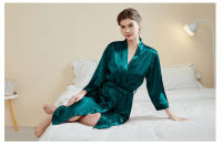 Pijamas de satén para el hogar para mujer, primavera y verano, mangas de nueve cuartos de lujo ligero, camisón largo y fresco, albornoz, ropa de estar, vestido sexy, buen sueño - details 8