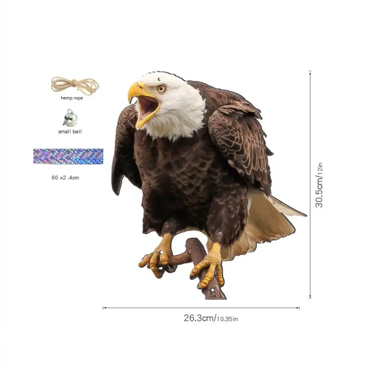 Espantapájaros con campanas, señuelo de búho falso, impermeable, rectangular, dispositivo de ahuyentar aves, colgante, balcón - 1