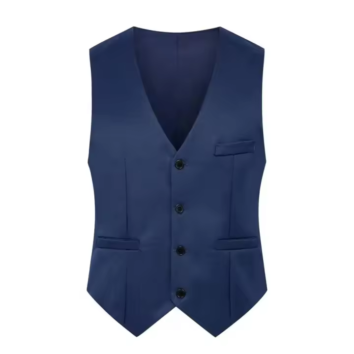Chaleco Formal sin mangas con bolsillos, traje masculino de un solo pecho, chaleco informal para fiesta, Bar, vestido de banquete, chaleco de traje de Color sólido - 1