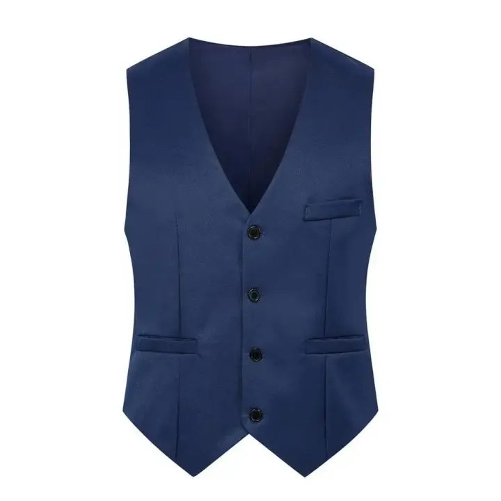 Chaleco Formal sin mangas con bolsillos, traje masculino de un solo pecho, chaleco informal para fiesta, Bar, vestido de banquete, chaleco de traje de Color sólido - 1