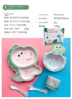 Juego de Vajilla de Fibra de Bambú para Niños y Bebés Set de Platos, Tazas, Tenedores y Cucharas con Patrón de Dibujos Animados de Dinosaurio Bonito 5 Piezas - details 0