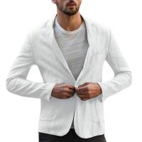 Blazer Delgado de Algodón y Lino para Hombres Color Sólido, Manga Larga, Bolsillos, Ligero para el Verano, Chaqueta Casual de Negocios - details 17