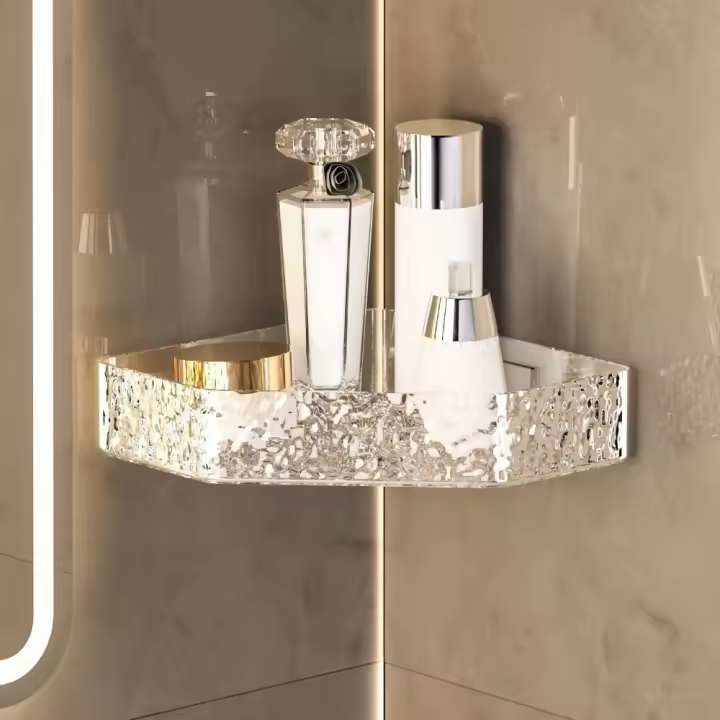 Estante de almacenamiento para el baño montado en la pared, soporte triangular creativo sin perforación, estante de almacenamiento para esquina de pared multiusos, inodoro - 1