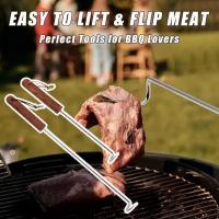 Nuevo Gancho giratorio de carne de acero inoxidable para barbacoa con mango de madera, gancho para carne, gancho para aleta de comida, fácil de limpiar - details 17