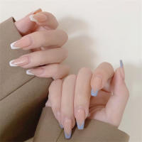 24PCS Uñas Postizas De Acryl Morado Gradient Con Estrellas Y Nubes De Taro Uñas Postizas Francesas Con Borde Blanco Para Novia Arte De Uñas Press on - details 5