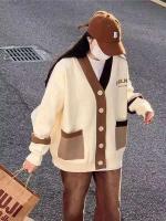 Cárdigan cómodo de mujer con cuello en V y bloque de color con bolsillo para ropa de invierno nueva innovación - details 5