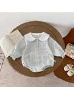 Ready Stock Mono para recién nacidos, pelele elegante a cuadros con cuello Peter Pan y cordón de manga larga para niñas de 0 a 2 años - details 14