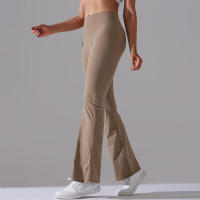Leggings de yoga de color sólido para mujer, pantalones acampanados de cintura alta, elásticos, entrenamiento, pierna ancha - details 37