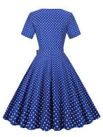 Vestido midi elegante informal para mujer con lunares, cuello Peter Pan, cintura alta y corte en A - details 7