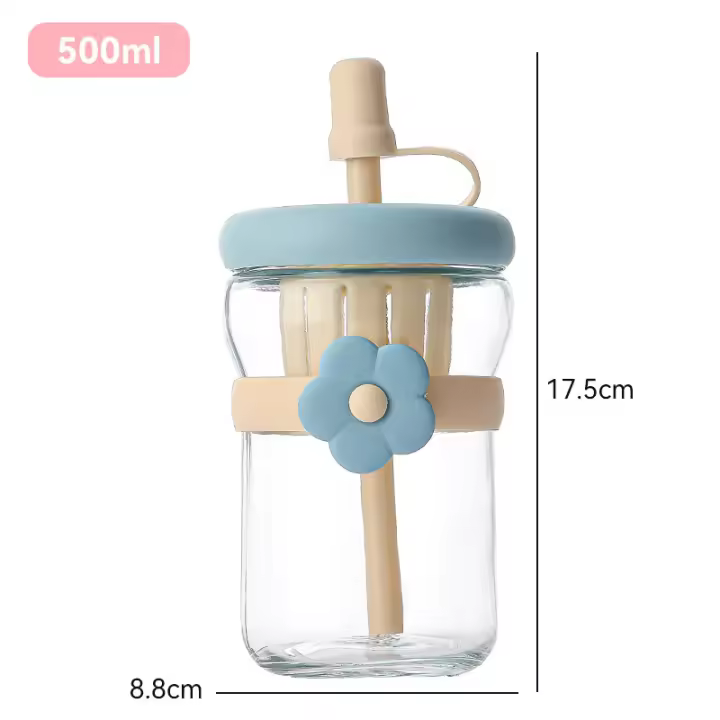 Internet celebridad taza de flores de alto valor taza de paja de vidrio con cubierta de paja niñas verano té separación flor taza de té - 1