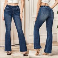 Primavera y verano nueva moda cintura elástica de alta elasticidad tipo bota jeans de sastrería ajustados pantalones acampanados de mezclilla de levantamiento de cadera pantalones ajustados casuales - details 1