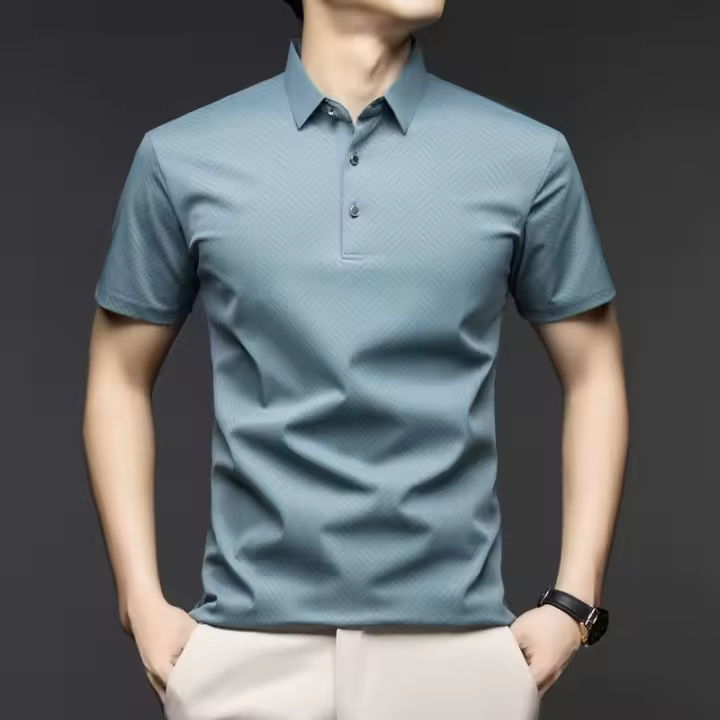 Polo de Hombre de Manga Media Sedosa de Hielo, Transpirable, Amigable con la Piel, Tendencia para Hombres Mayores - 1