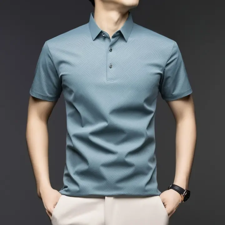 Polo de Hombre de Manga Corta Cuello Corto, Seda de Hielo, Transpirable, Amigable con la Piel, Tendencia - 1