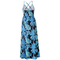 Vestidos largos con cuello en V para mujer, sin mangas, cintura alta, playa, Maxi, estampados azules S - details 7