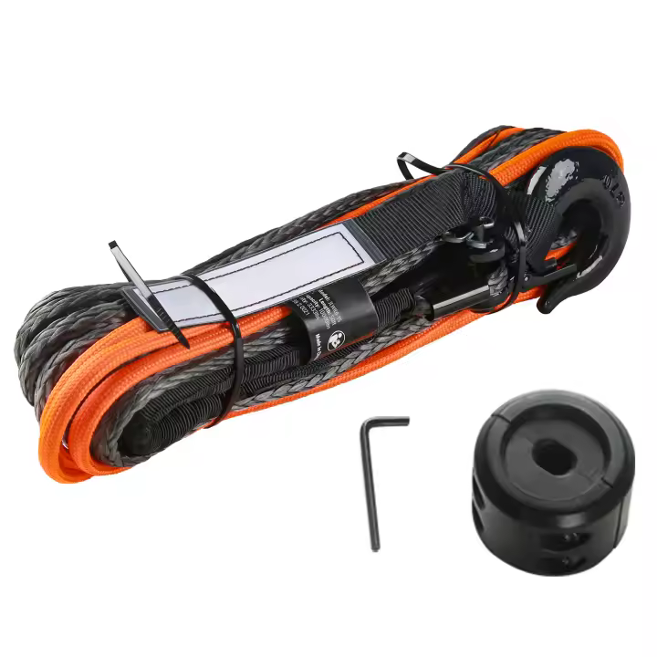 SucceBuy Cuerda de cabrestante sintética, 1/4 de pulgada x 50 pies, cable de línea de cabrestante de capacidad de 10,000 libras con funda protectora, tapón, gancho forjado y correa de tracción, adecuado para ATV, UTV, vehículos pequeños y camionetas - 1