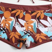 Bikini abierto con estampado de hojas retro en talla grande, conjunto de traje de baño de dos piezas con correas estables para mujer - details 41