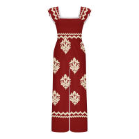 Mono bohemio para mujer, mangas estampadas, cintura alta, mono de pierna ancha, con bolsillos, 2025 - details 9