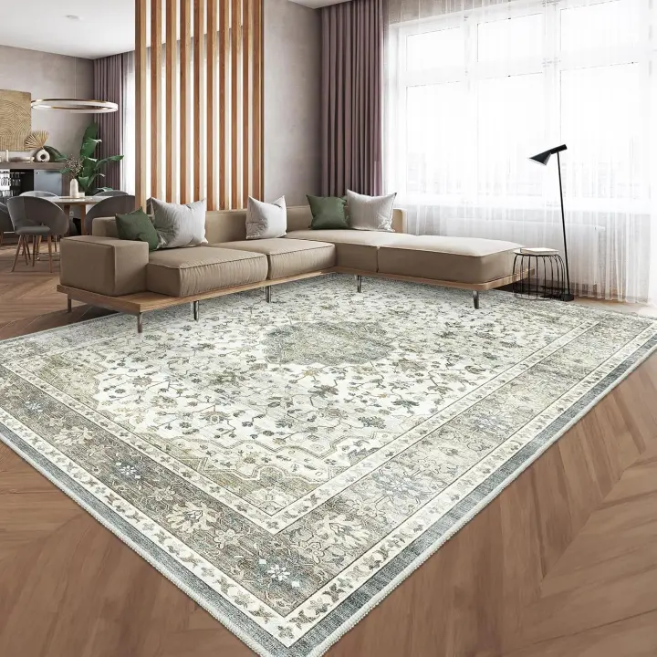 Alfombra Vintage Alfombra Salon - Alfombra Grande Salon Alfombra Lavable Alfombra de Dormitorio de Pelo Corto para Pasillo Larga Habitacion Comedor Antideslizante Verde 200 x 300 cm - 1