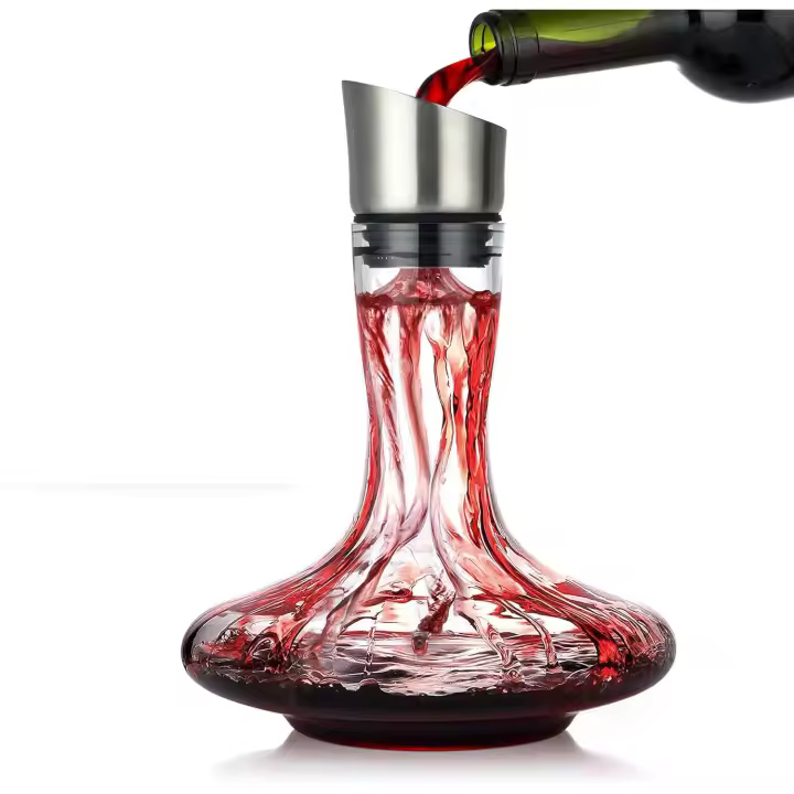 Decantador de Vino con Aireador y Filtro Incluidos Botella de Vino Tinto Decantador con Cristal Esmerilado 100% Mano - 1