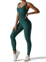 Mono de yoga sin mangas con cuello en U, color sólido, entrenamiento, sin costuras, biselado, ajustado, de una sola pieza, cuello cuadrado, ajustado - details 14