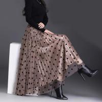 Falda informal elegante que combina con todo para mujer, falda acampanada de oficina de tendencia de verano para mujer, Falda plisada de lunares de malla dulce con cintura alta elástica - details 0