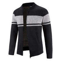 Chaqueta de Punto con Cuello de Béisbol para Hombres CHAIFENKO Top de Abrigo Grueso de Vellón para Otoño e Invierno Moda Rayada Cuidado de Lavado Máquina - details 3