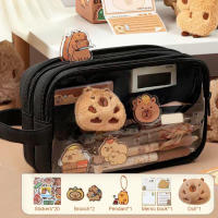 Estuche para lápices bonito, estuche transparente para lápices multicapa, estuche para lápices Capybara de gran capacidad, estuche para lápices con apertura amplia para niños - details 1