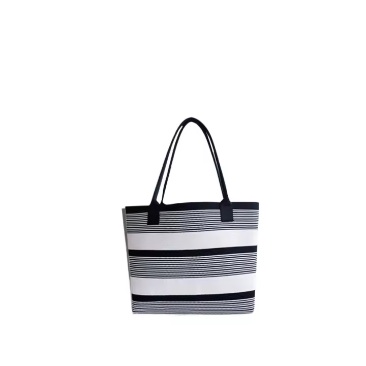 Air fly bolsa de mano de gran capacidad bolsa de tejer con mosca bolsa de hombro a rayas en blanco y negro bolsa tejida de punto mujer simple - 1