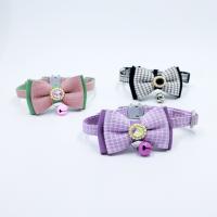 Collar ajustable con lazo para mascotas, cómodo patrón de rejilla, correas para el cuello a la moda, exquisito collar con colgante de gato de fibra de poliéster, 2 uds. - details 4