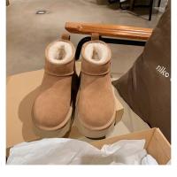 Zapatos de algodón de cuero con plataforma de tacón alto, botines cortos de terciopelo con tacón grueso, botines de tacón bajo. - details 14